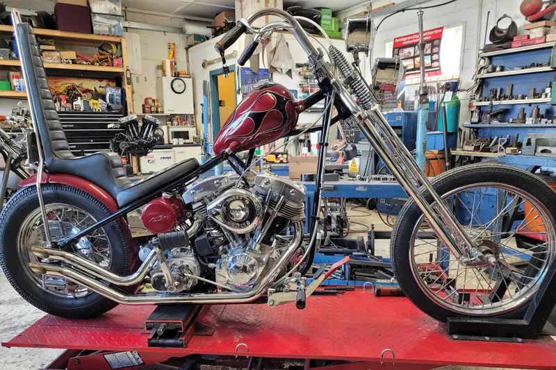 Motorcycle in P & D Custom Bikes workshop